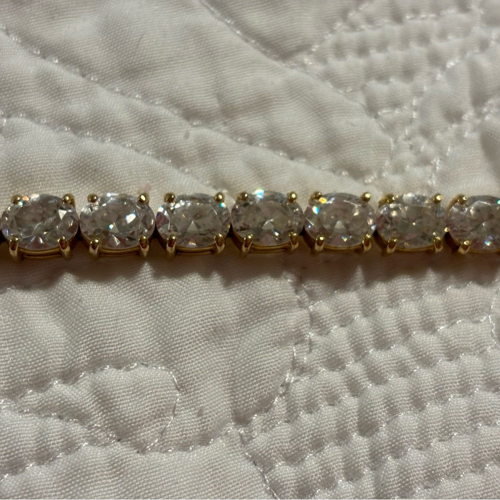 Vintage Gold oval Crystal Tennis Bracelet - Clear Stones